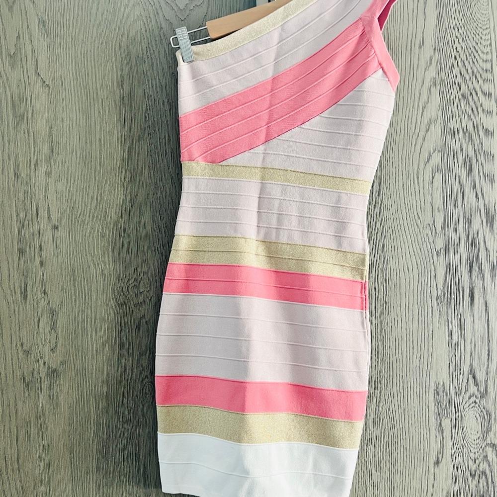 White and Pink Asymmetrical One Shoulder Cocktail Dress